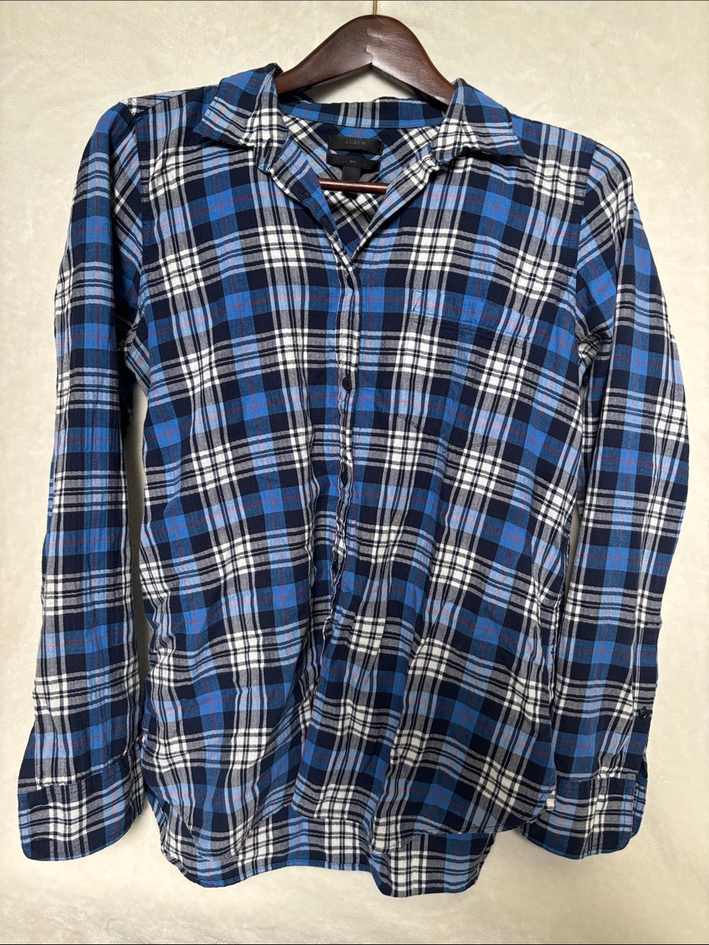 J. Crew Blue and White Plaid Button-Down Shirt